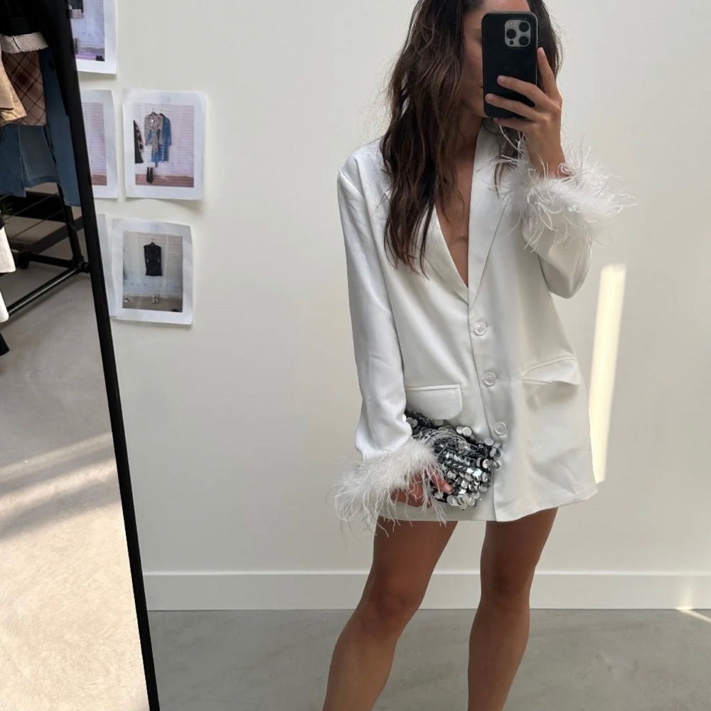 12th Tribe White Feather Trim Blazer